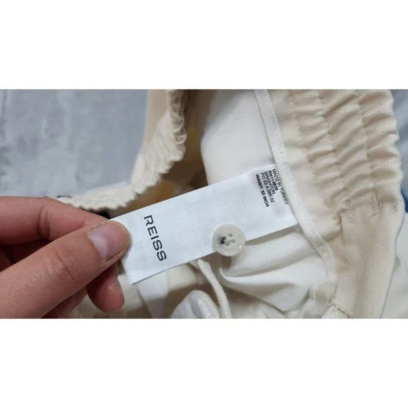 REISS Brighton Relaxed Drawstring Trousers Turn-Ups Ecru Size 32 NWT